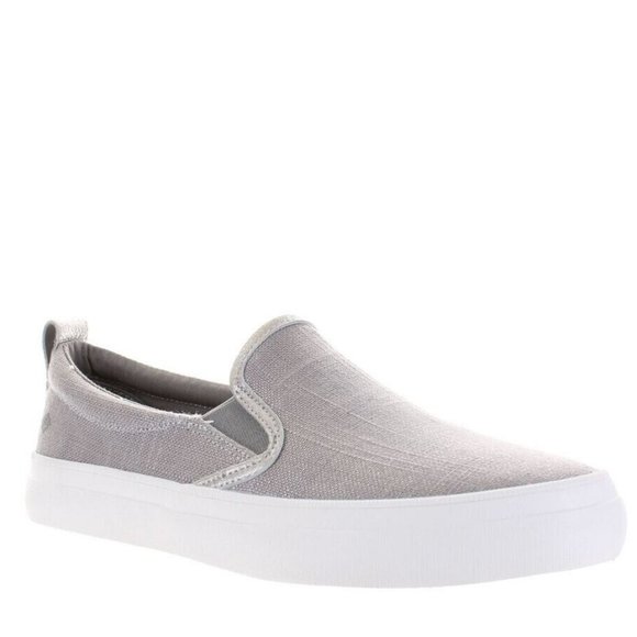 NWT SPERRY TOP SIDER WOMEN'S CREST TWIN GORE GREY LINEN CANVAS SNEAKER 5.5 - Picture 2 of 12